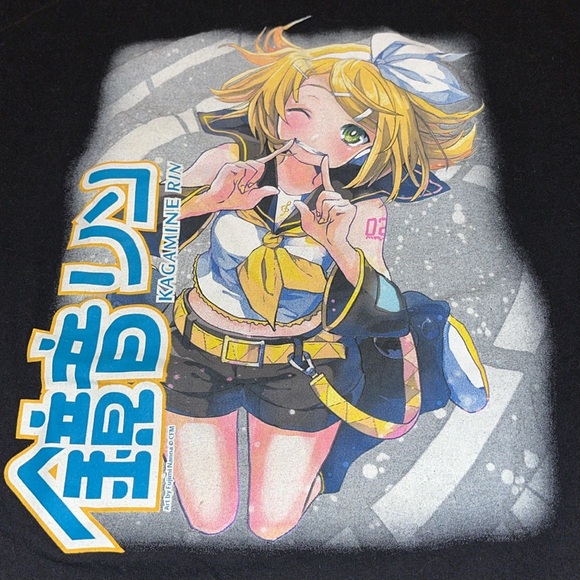 Kagamine Rin Hatsune Miku T-Shirt Graphic Tee Anime Black size LG - Picture 2 of 11